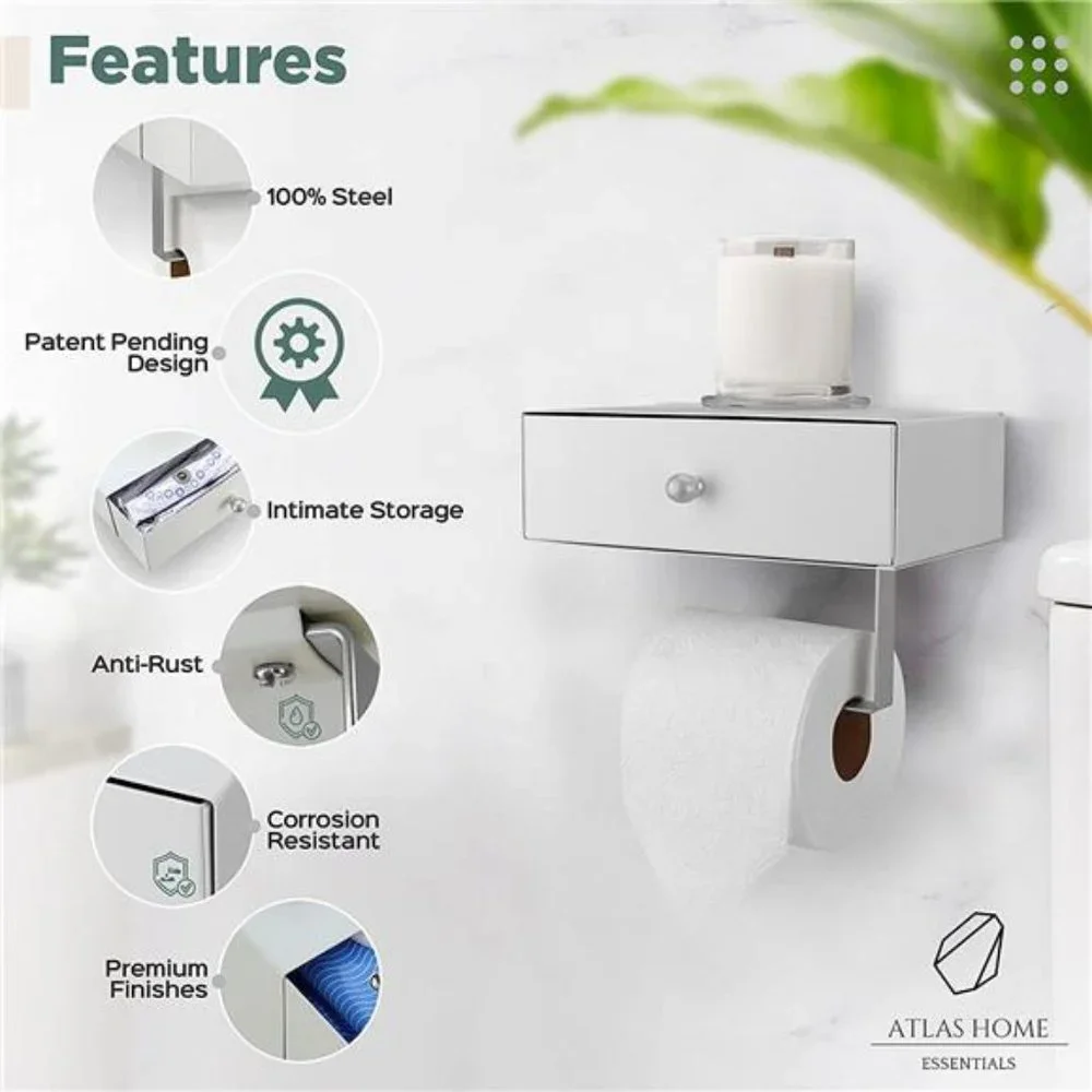 Home Toilet Paper Holder with Shelf -  Stainless Steel Wall Mount